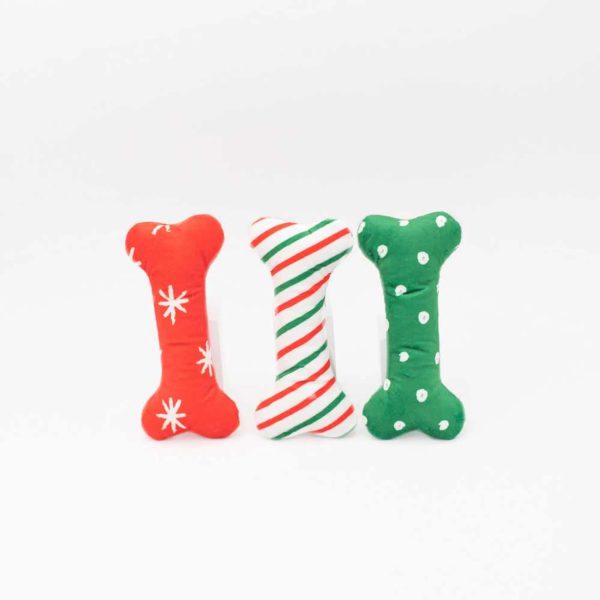 ZippyPaws Holiday Patterned Bones Regular Plush Dog Toy 3pk For Cheap