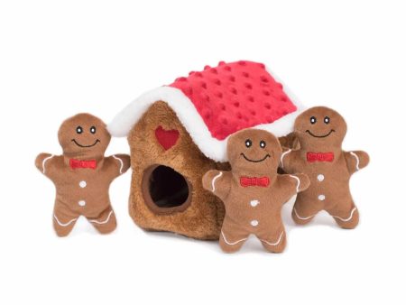 ZippyPaws Holiday Zippy Burrow Gingerbread House Plush Dog Toy Supply