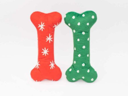 ZippyPaws Holiday Patterned Bones Plush Dog Toy Large 2pk Online Hot Sale