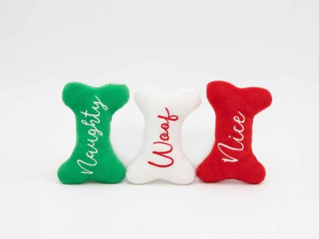 ZippyPaws Holiday Miniz Naughty and Nice Bones Plush Dog Toy 3pk For Discount